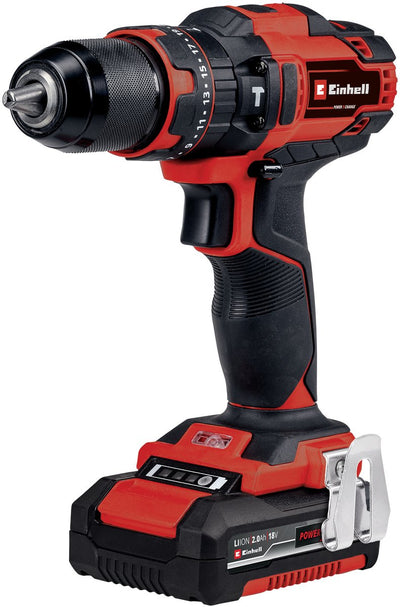 Perceuse-visseuse à percussion sans fil Einhell te-cd 18 40 li-i +64 kit - power x-change - 18 v li-ion - avec fonction impact - 40 nm - 2 vitesses - max. 24 000 courses min - incl. 1x batterie 2,0 Ah, accessoires de chargeur
