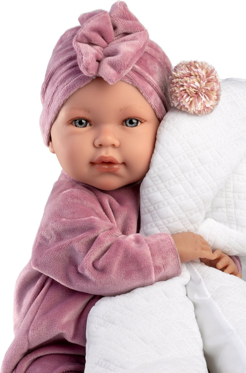 Llorens poupée qui pleure mimi rose avec turban et son 42 cm