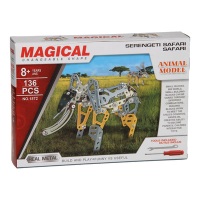 Jeu de construction éléphant en métal, 136 pièces.