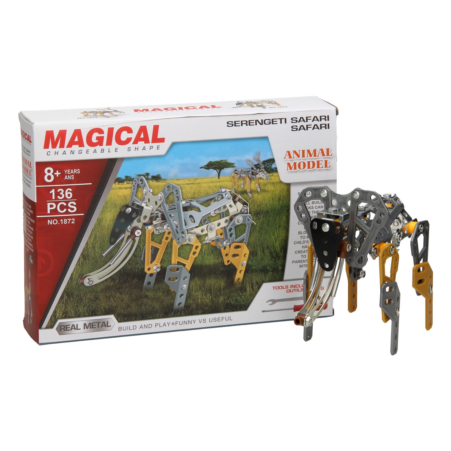 Jeu de construction éléphant en métal, 136 pièces.