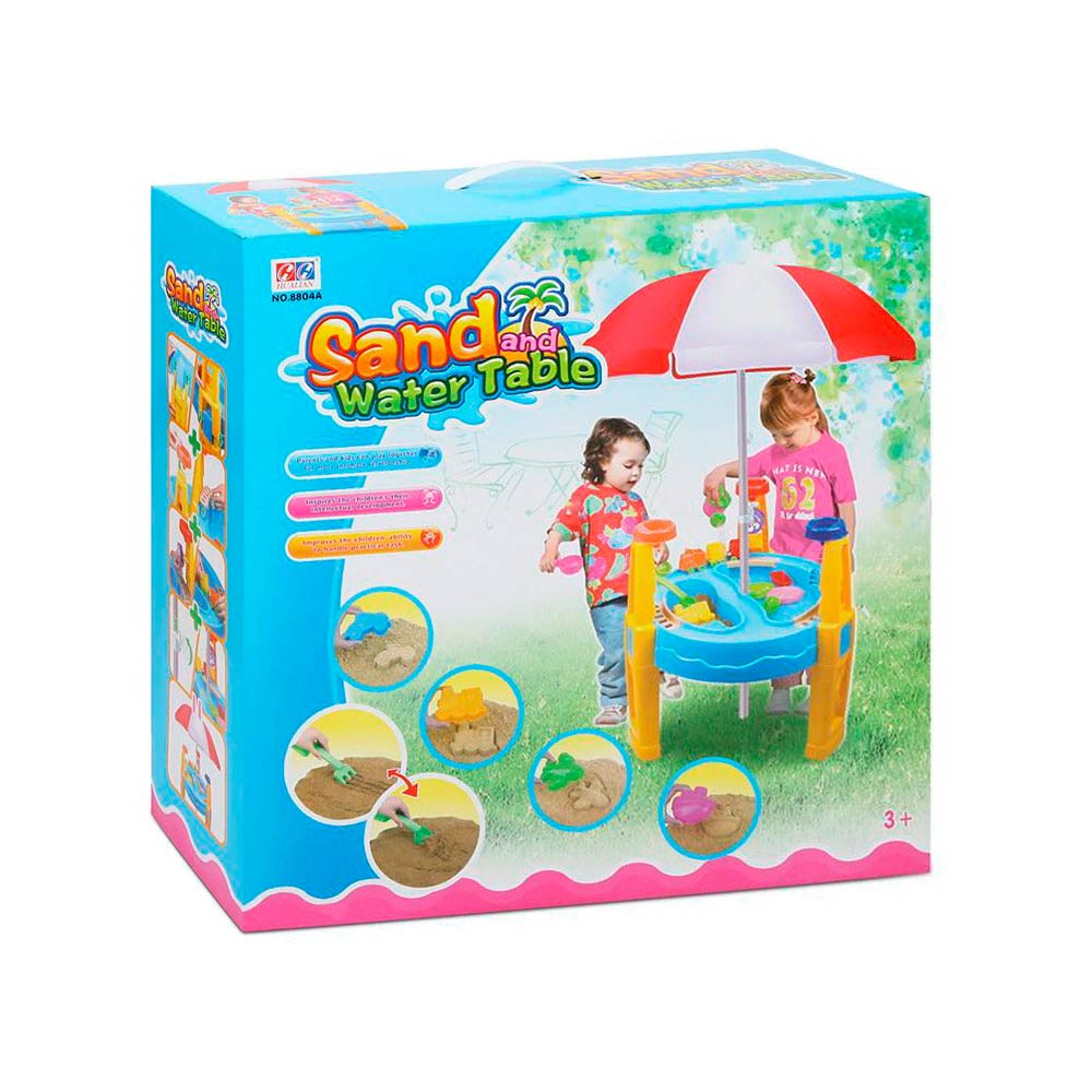 Terrain de jeu de sable et d'eau avec parasol