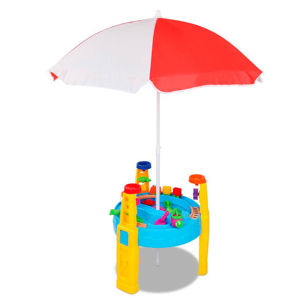 Terrain de jeu de sable et d'eau avec parasol