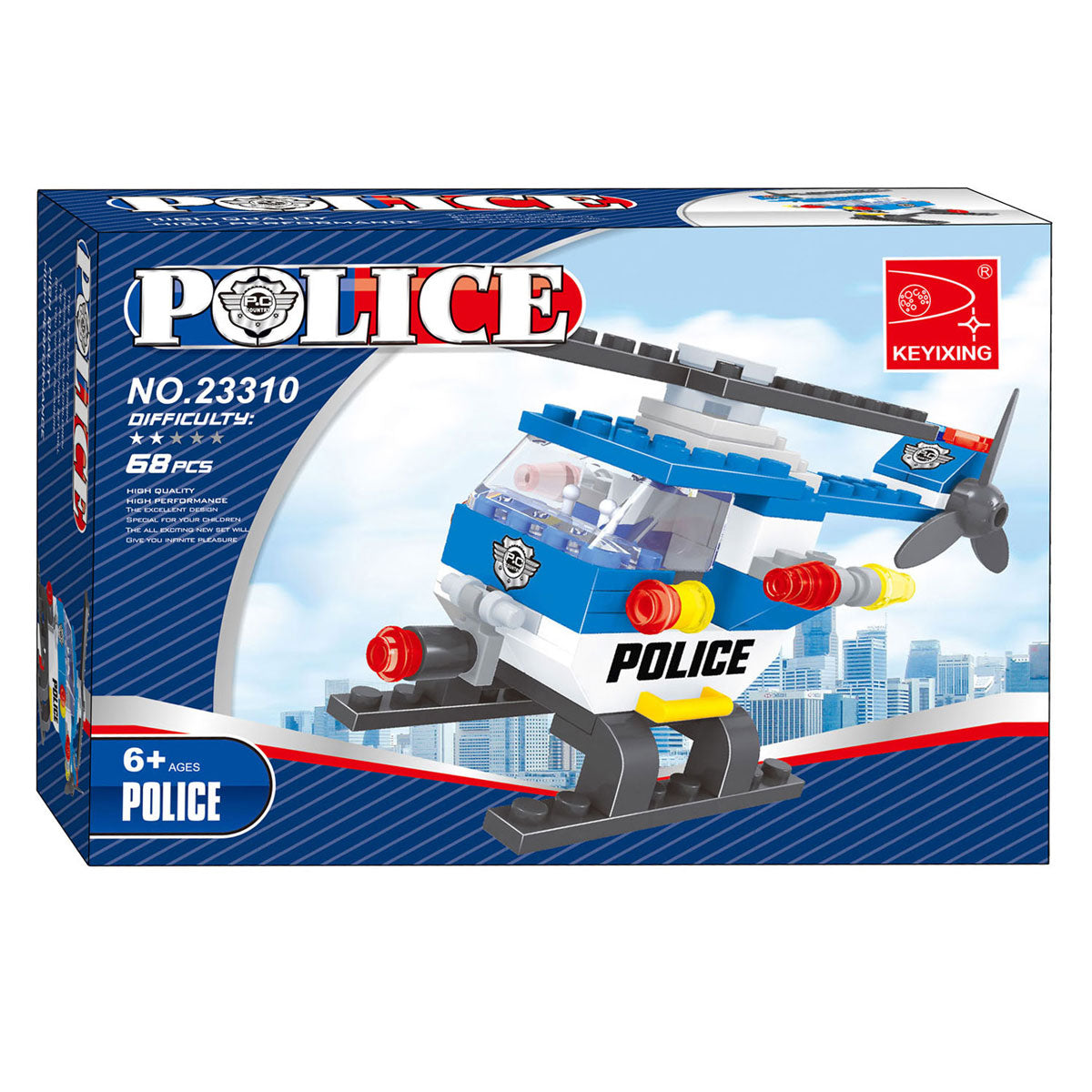 Jeu de construction d'hélicoptère de police - 68 pièces.