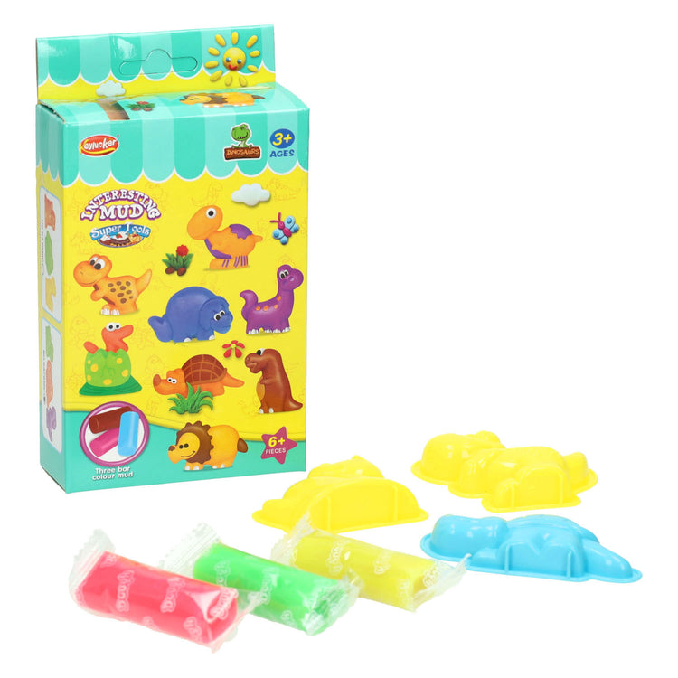 Set d'argile avec 2 formes et outils de dinosaures - 3 couleurs d'argile