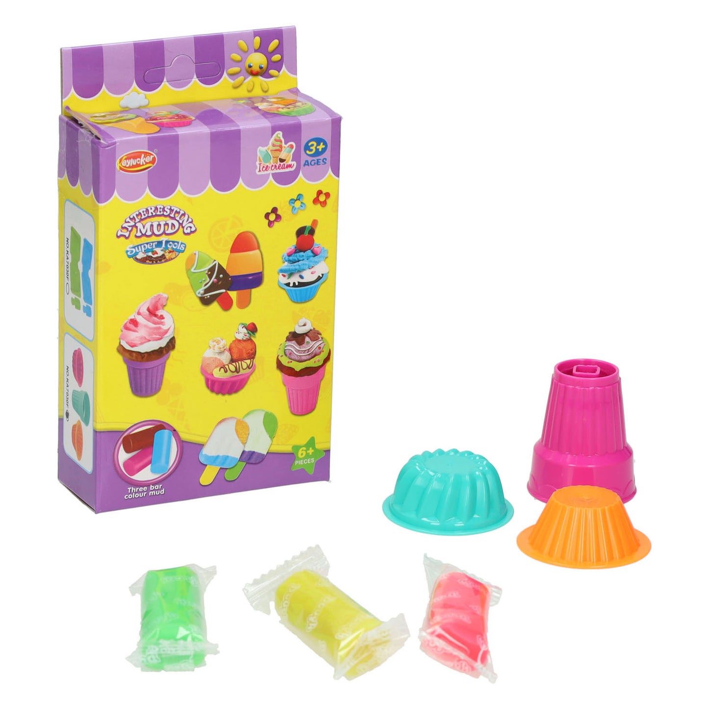 Ensemble de pâte à glace pour faire de la crème glacée - 3 couleurs d'argile - 6 pcs.