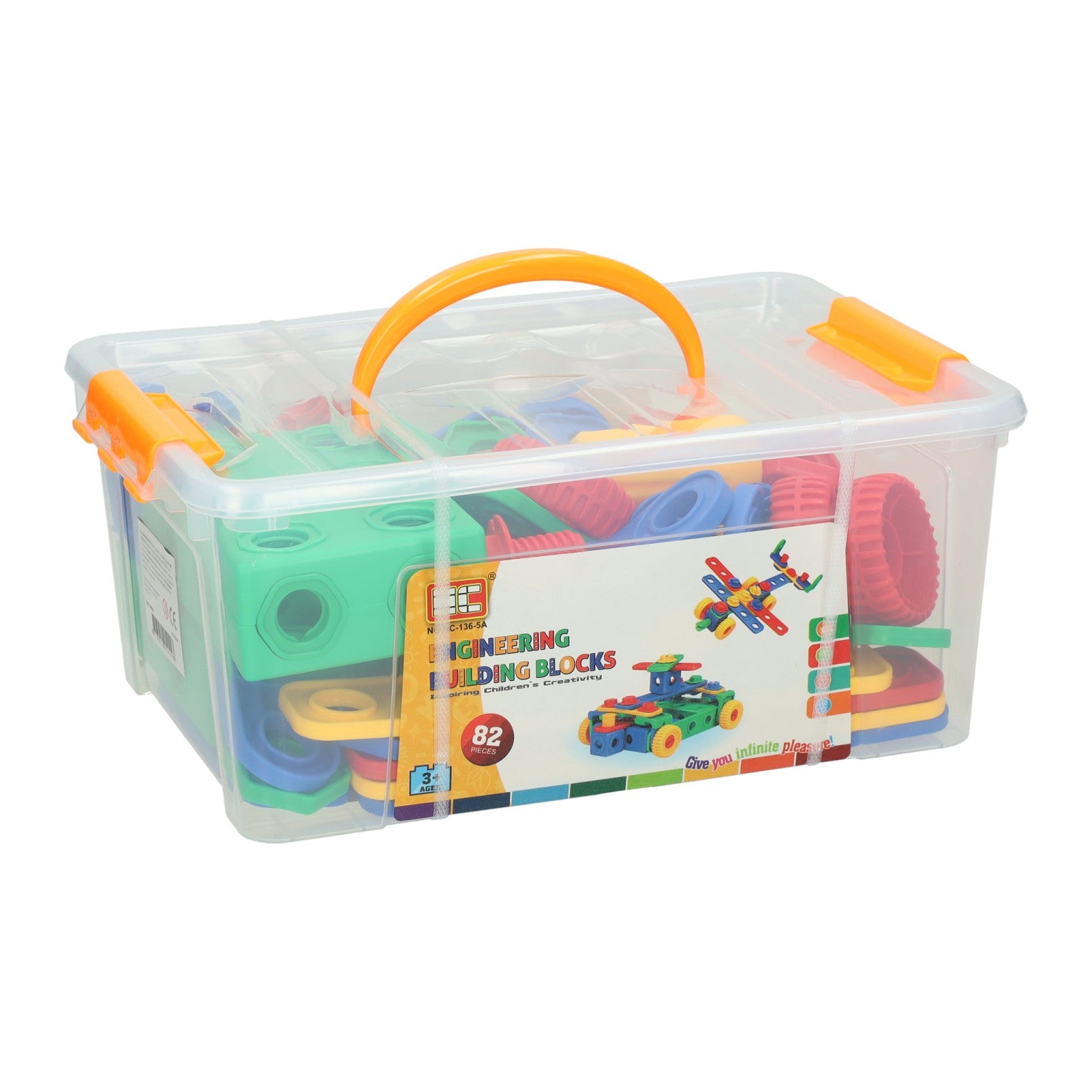 Éléments de construction dans une boîte de rangement, 82 pcs.