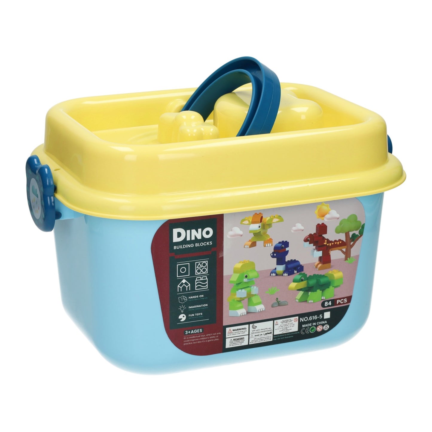 Jeu de construction Dino en blocs dans une boîte de rangement - 84 pièces.