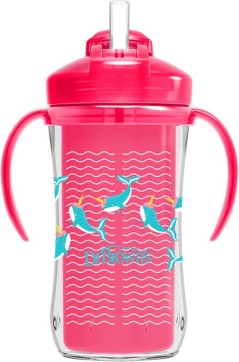 Dr. brown's dr brown's - tasse thermique avec paille 300ml - 1 pièce - 12 mois+ rose-rose