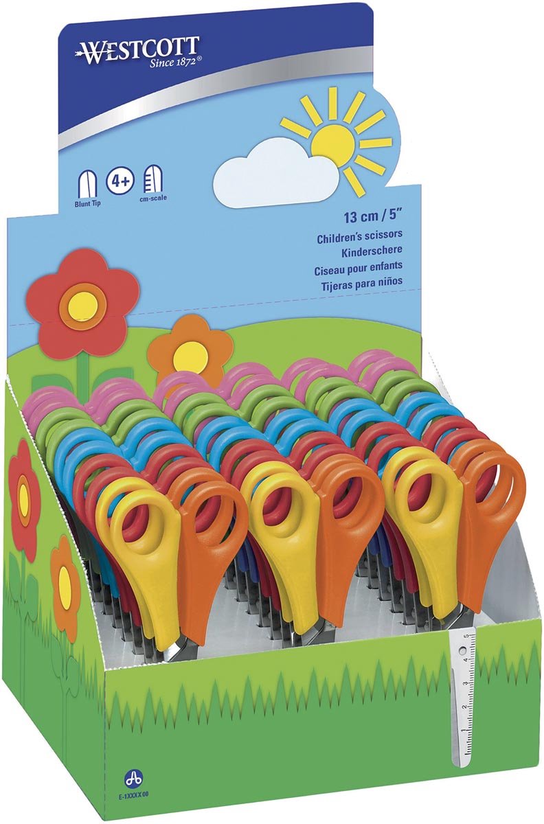 Ciseaux Westcott enfants division en cm présentoir à pointe ronde 30 pièces assorties