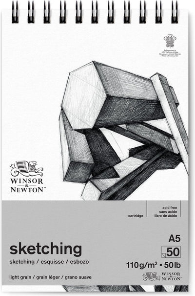 Winsor Newton 6672001 Bloc à dessin en spirale A5 – 110 g m², 50 feuilles, papier à dessin pour esquisse et dessin