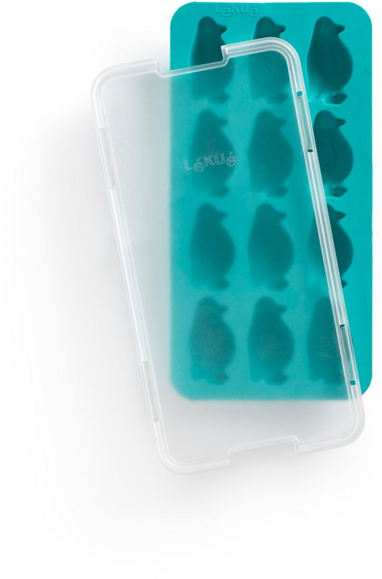 Bac à glaçons Lékué avec couvercle - pingouin - turquoise
