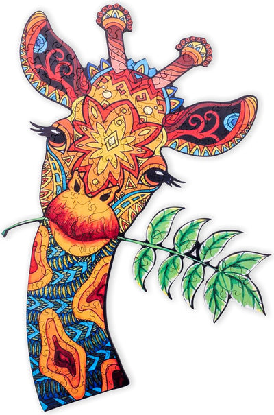 Puzzle en bois Engelhart girafe - 113 pièces de puzzle uniques - Puzzle en bois de taille A4 - Jeu de puzzle animalier - Jeu de réflexion éducatif - Avec étui de rangement -