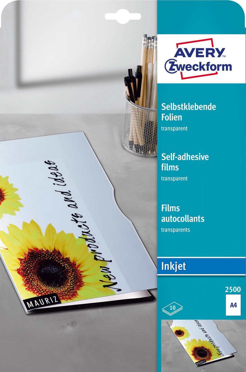 Avery 2500 jet d'encre polyester transparent 10 feuilles film transparent