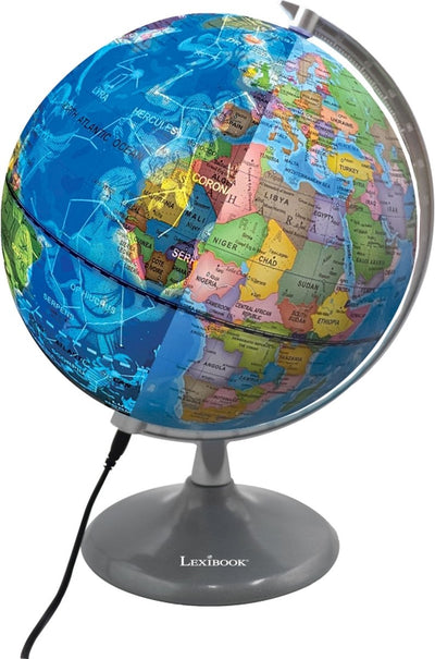 Globe lumineux jour et nuit Lexibook – carte de la Terre de jour et carte des constellations qui s'éclairent (français)