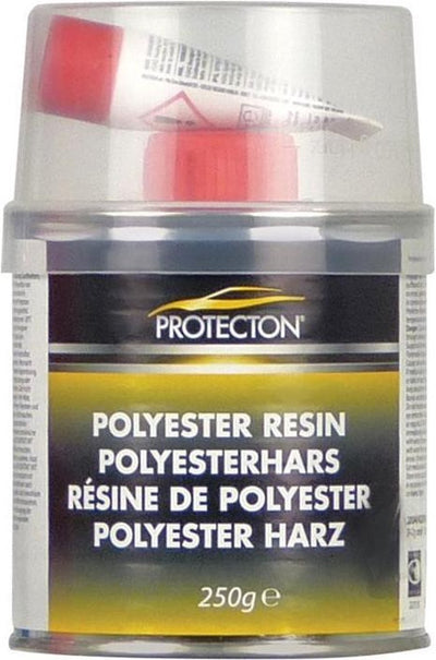 Résine polyester Protecton - pour réparer et boucher les trous - applicable sur acier, aluminium, bois, béton et polyester - élastique et résistante aux produits chimiques - excellente adhérence - avec tube de durcisseur - 250 grammes