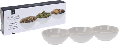 Excellent bol à collation en porcelaine 3 compartiments 24x8x3cm