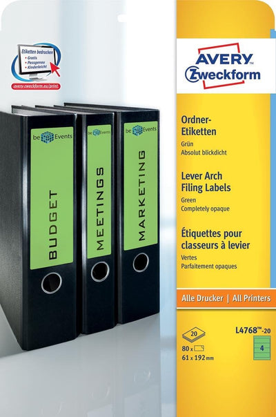 Étiquettes de fichier avery zweckform l4767-20 vert mat
