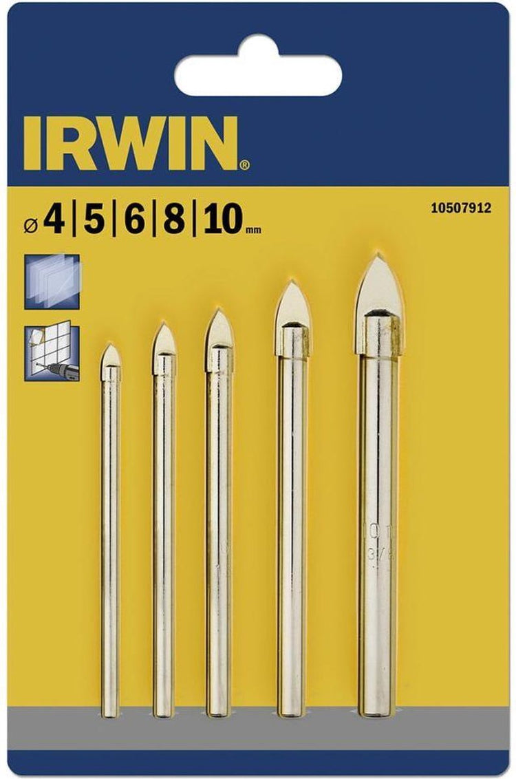 Jeu de 5 forets pour verre et carrelage Irwin : 4 5 6 8 11 mm - 10507912