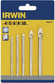 Jeu de 5 forets pour verre et carrelage Irwin : 4 5 6 8 11 mm - 10507912