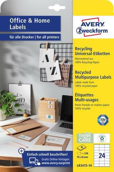 Avery étiquette zweckform 70 x 36 mm papier recyclé 240 pièces