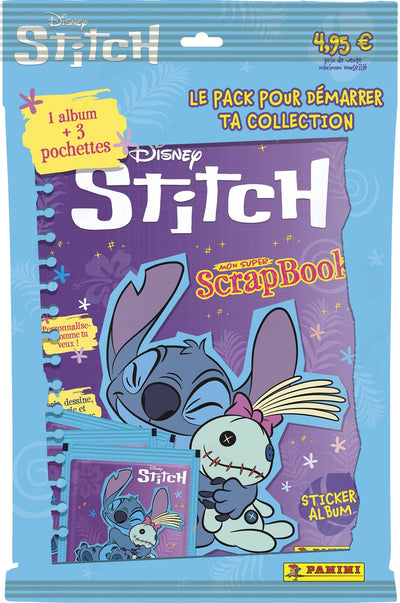 Asmodee Disney - pack de démarrage stitch panini 1 album + 3 paquets d'autocollants - nl