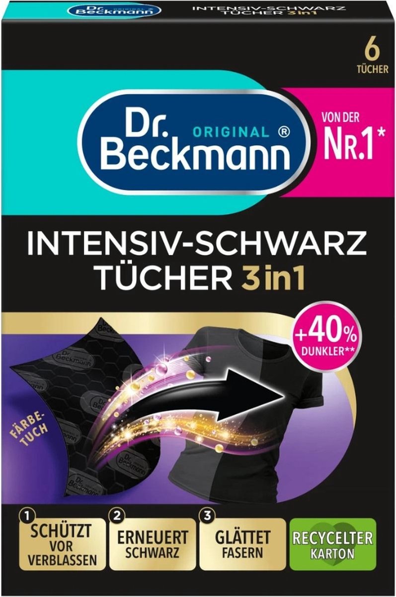 Dr. Beckmann - soin couleur - noir intensif 2 en 1 - lavage foncé - 6 lingettes