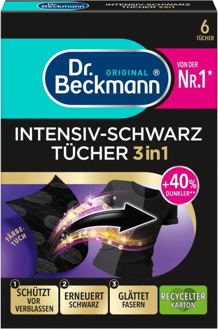 Dr. Beckmann - soin couleur - noir intensif 2 en 1 - lavage foncé - 6 lingettes