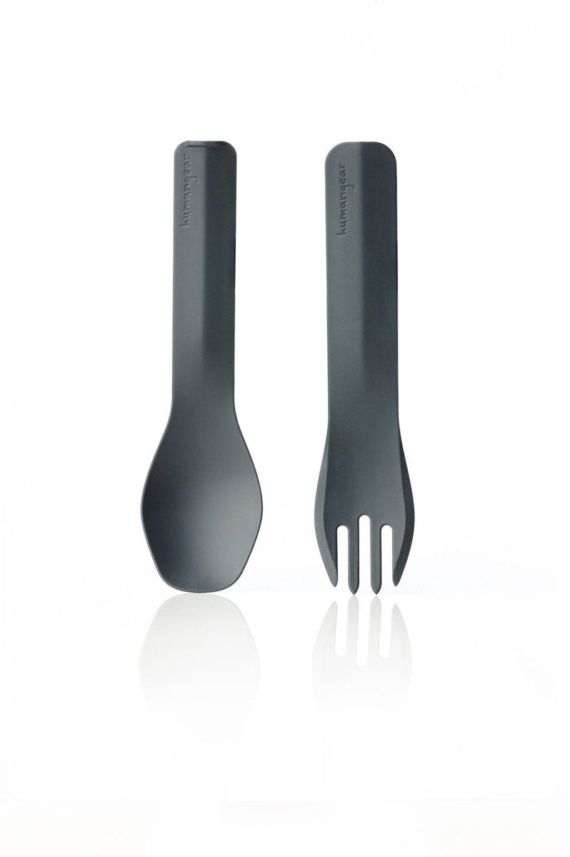 Équipement humain - duo - gris - couverts - réutilisables - couverts de camping