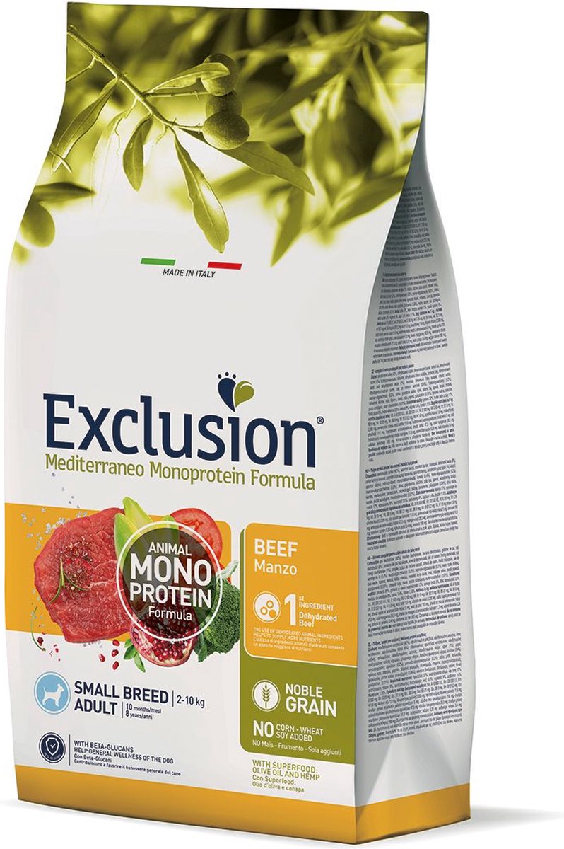 Exclusion formule monoprotéique mediterraneo - adulte petit chien - boeuf grain noble - 2kg