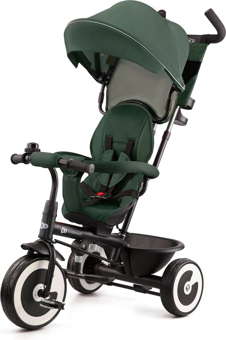 Tricycle Kinderkraft Aston - de 9 mois à 5 ans - siège pivotant, barre de poussée réglable, roues increvables et ceintures de sécurité - vert