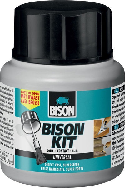 Bison kit® avec pinceau flacon 125 ml, super fort, colle contact, réparations, résistant aux températures de -40°c à +70°c.