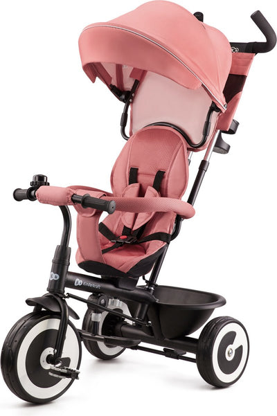 Tricycle Kinderkraft Aston – 9 mois à 5 ans – siège pivotant – fonction roue libre – capote rabattable – rose