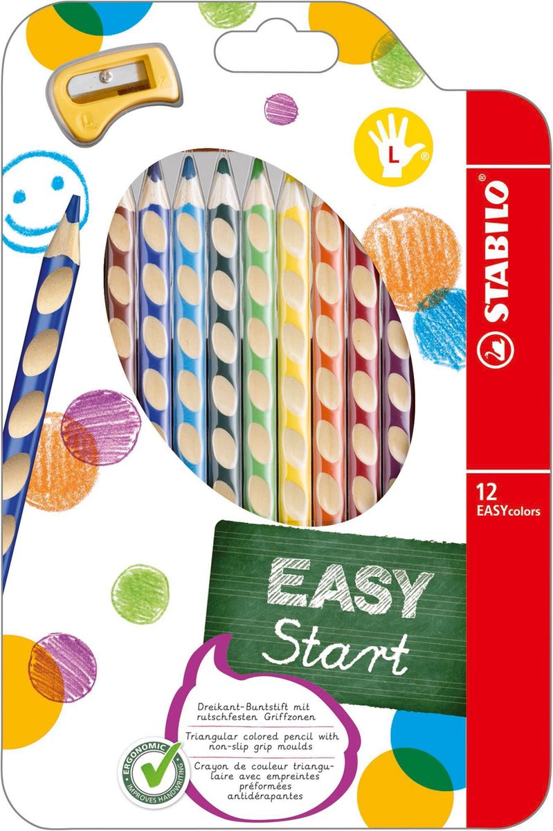 Crayons de couleur Stabilo Easycolors à gauche - 12 pcs. + taille-crayon