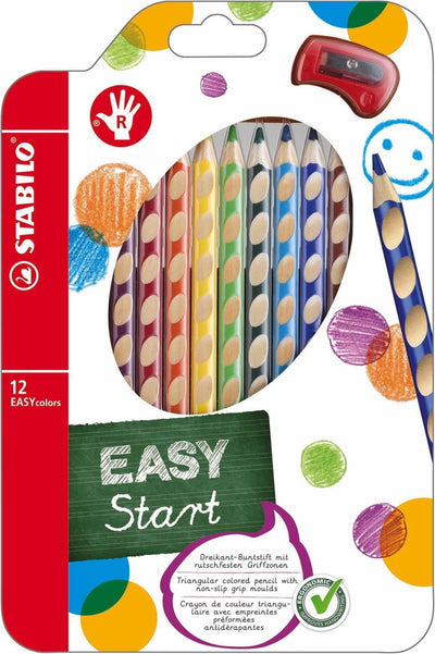 Crayons de couleur Stabilo Easycolors à droite - Horaire 12 PC. + taille-crayon