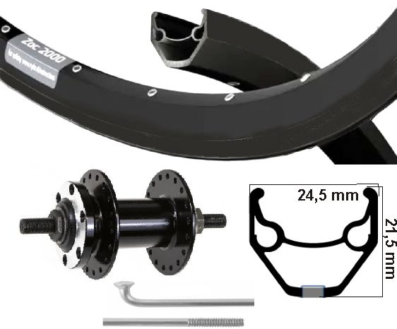 KGS Roue avant 28 pouces (622) ZAC 2000 + Disque en acier inoxydable à rayures 6 Boulon Fixé Axis