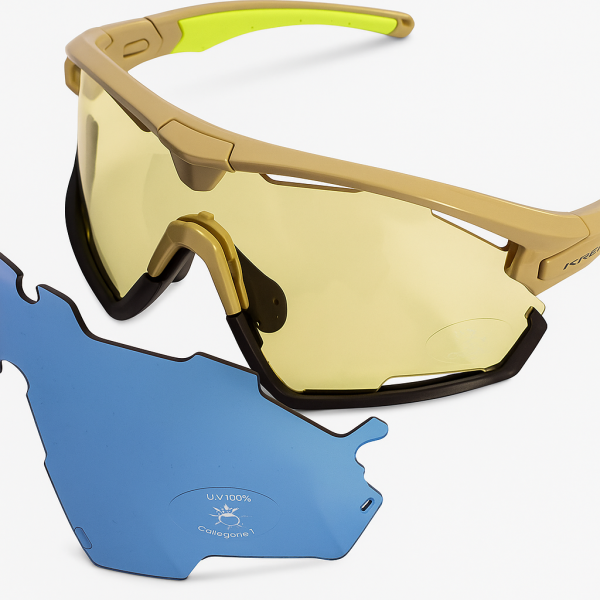 Lunettes de vélo Kross Braker UV400 Lentins interchangeables - Cadre beige