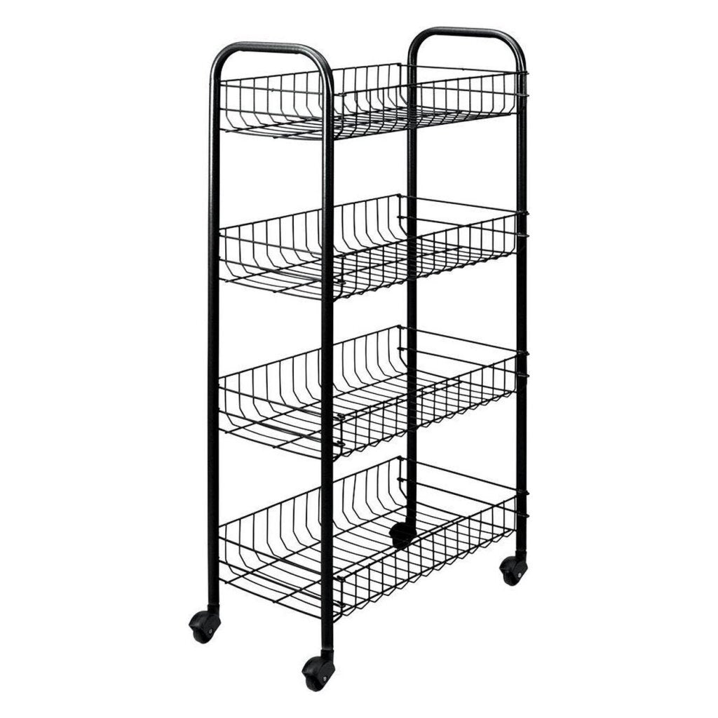 Tomado-Metaltex Tomado-Metaltex Kitchen Bathroom Rangement Trolley Pise avec 4 paniers noirs