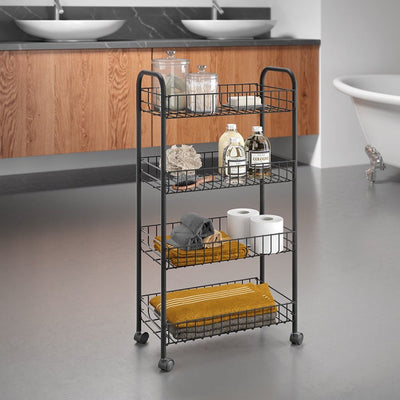Metaltex Metaltex ascona Trolly avec roues + 4 paniers 41x23x84 cm en métal noir mat