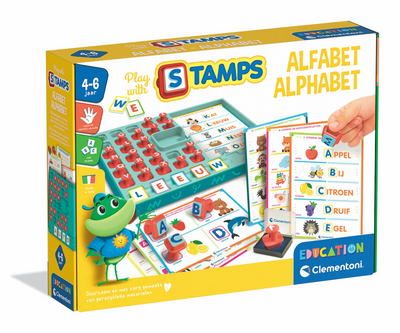 Clementoni joue avec l'alphabet des timbres - jeu d'apprentissage à écrire - J'apprends à lire les lettres - cadeau de jouet éducatif pour les enfants d'âge préscolaire, les filles et les garçons