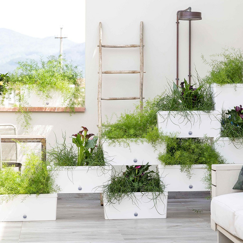 BRAMA BRICK COUBERABLE PLANTERS 75L 59X23X27 cm 5 pièces blanches