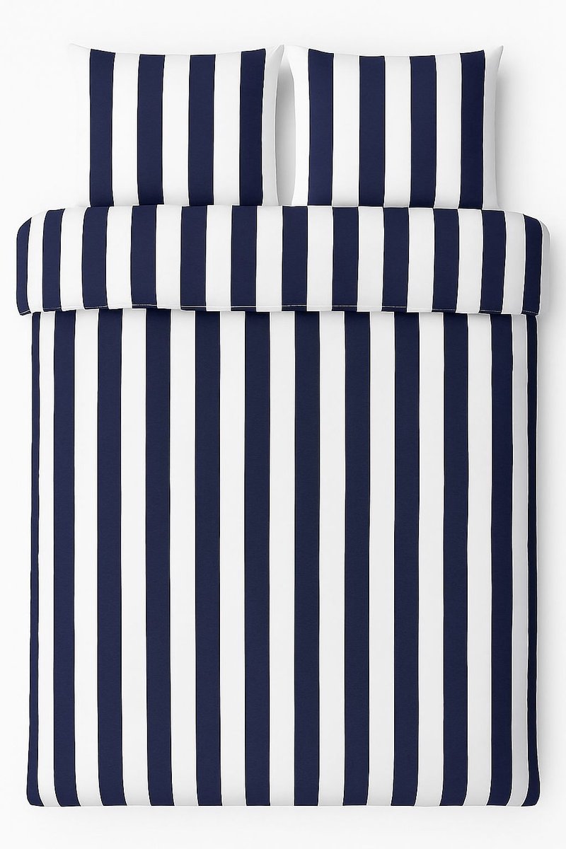 Vtwonen - housse de couette à rayures verticales - lits jumeaux - 240x200 220cm - bleu marine