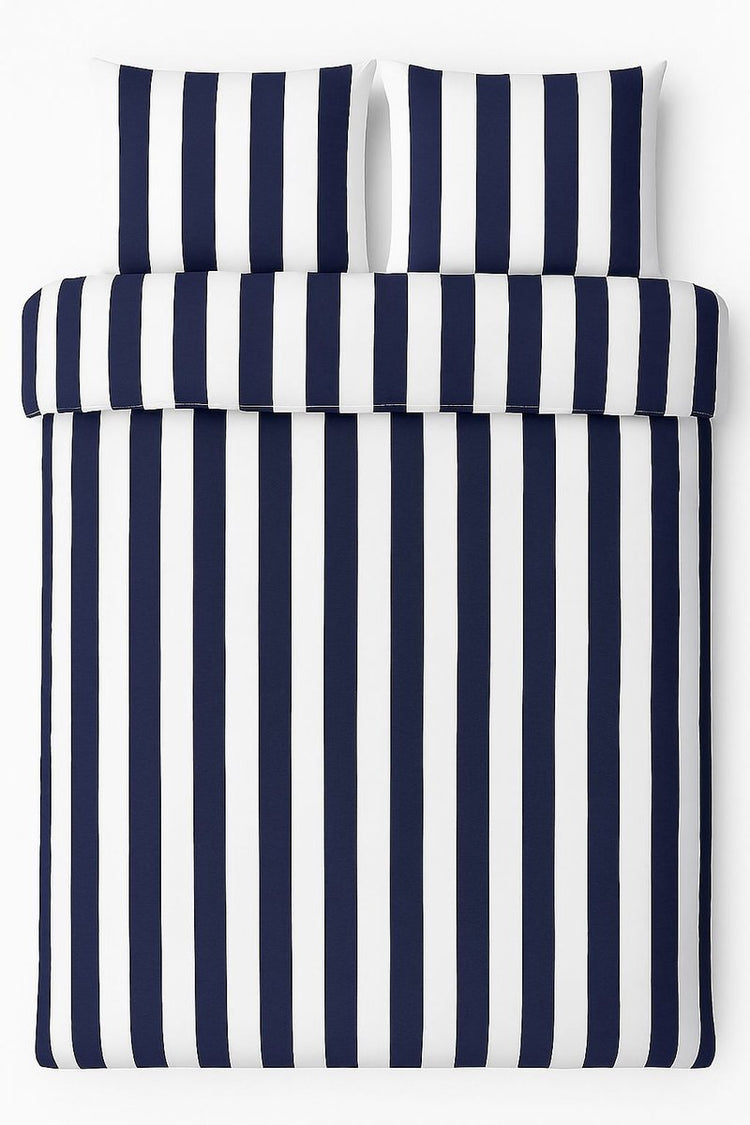 Vtwonen - housse de couette à rayures verticales - lits jumeaux - 240x200 220cm - bleu marine
