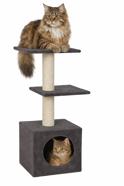 Arbre à chat Flamingo – gris charmaine – 34,5 × 48 × 99 cm – arbre à chat en jute – avec abri plateformes de couchage – pour chats