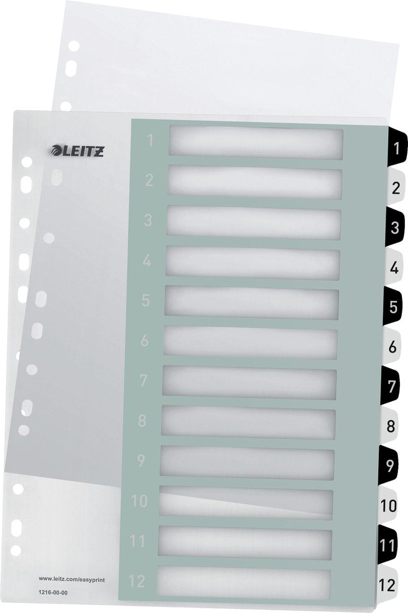 Leitz wow tab 1-12 onglets réutilisables format a4 noir et blanc