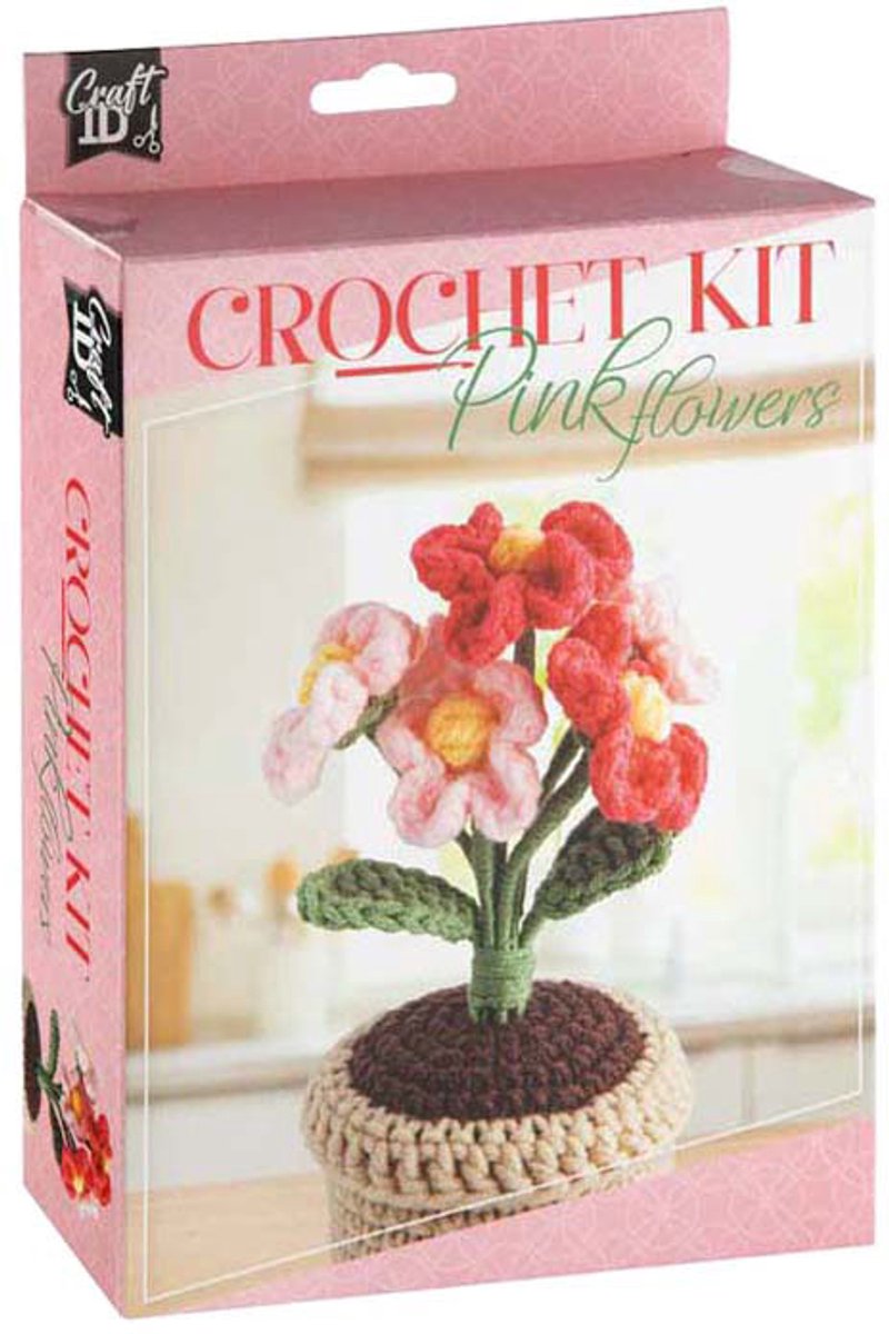 Kit de crochet de groupe d'artisanat créatif pot de fleur fleurs roses - incl. aiguille et fil