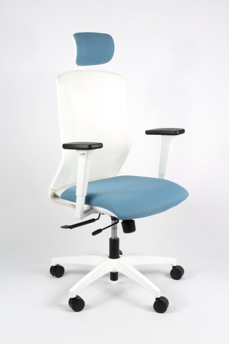 Linea tekna blanc 01 pt - chaise de bureau - ergonomique en1335 - avec appui-tête - multi-réglable - blanc bleu
