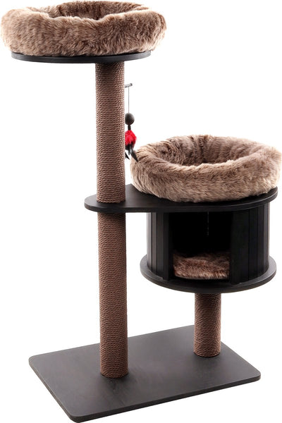 Arbre à chat Flamingo – raisa 1 marron gris – 79x45x119 cm – arbre à chat de luxe avec abri panier relaxant – arbre à chat avec jouet en corde de papier – pour toutes les races de chats