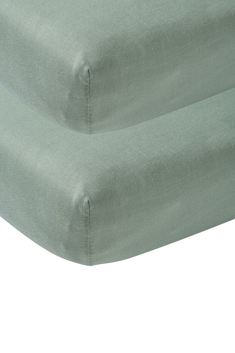 Meyco baby uni drap-housse lit junior - lot de 2 - vert pierre - 70x140 150cm