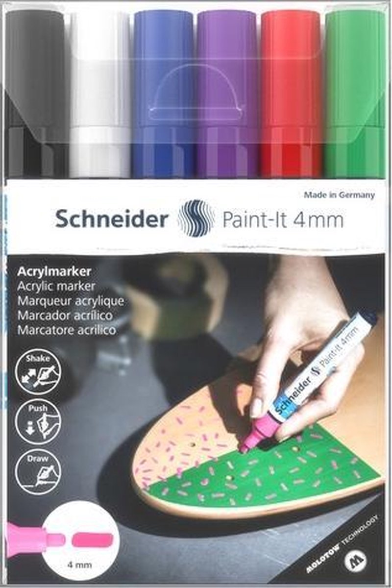 Instruments d'écriture Schneider marqueur acrylique Schneider - paint-it 320 - 4 mm - étui 6 pièces - s-120295