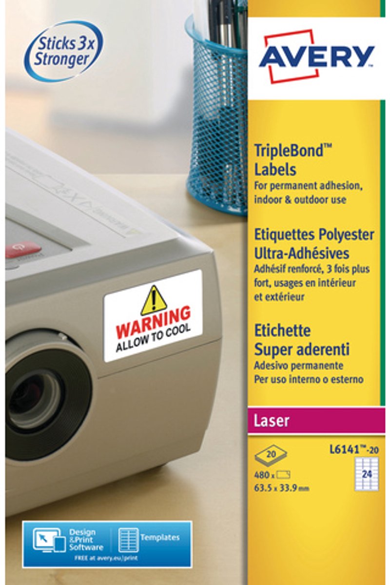 Etiquette laser avery 63 - 5x33 - 9mm blanc 20 feuilles 24 étiquettes par feuille